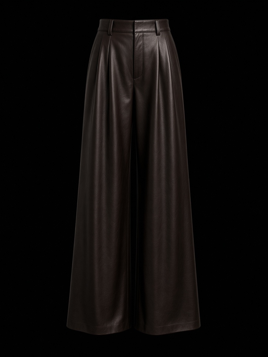 Espresso leather palazzo trousers