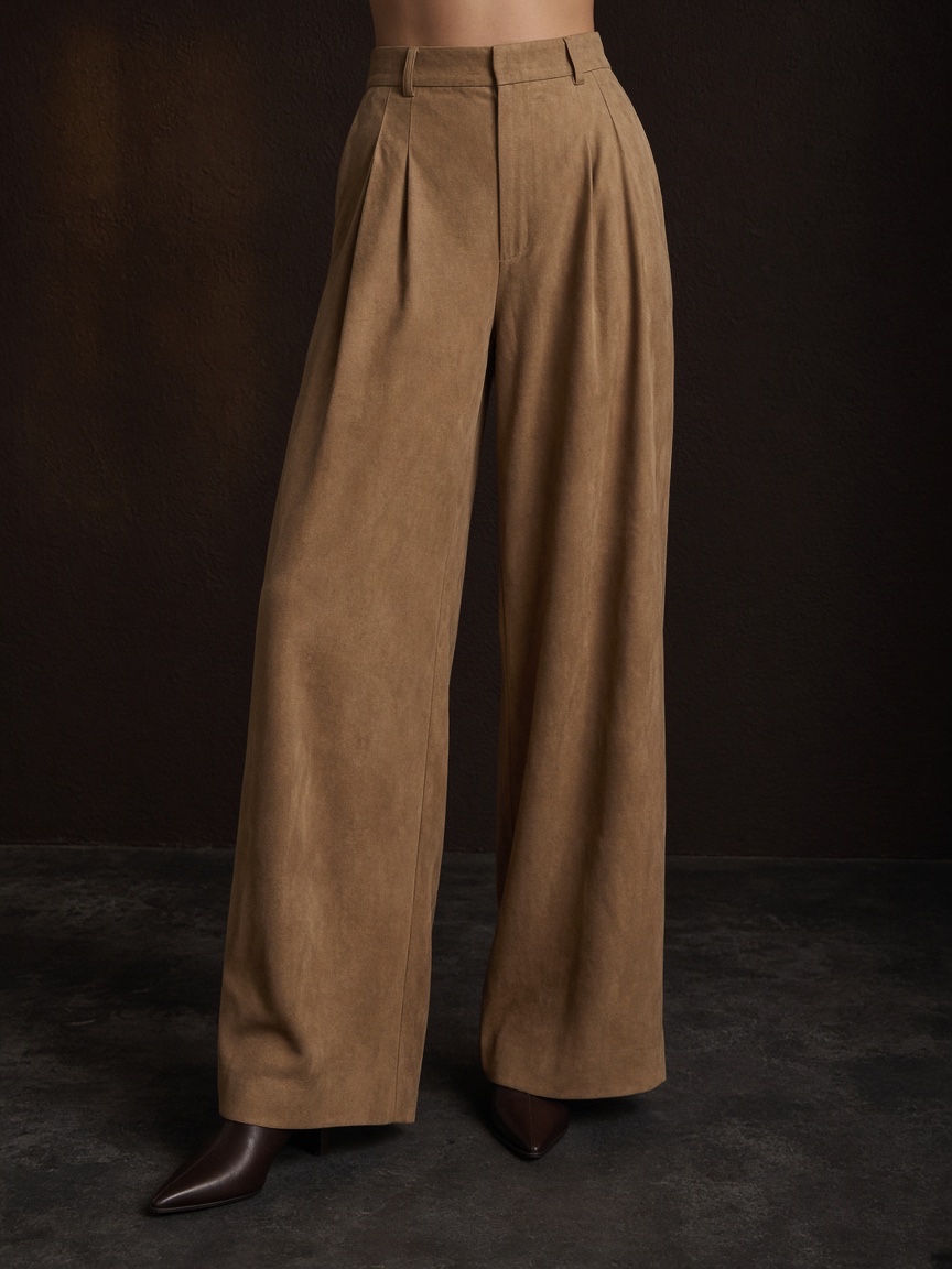 Camel Suede Palazzo Trousers